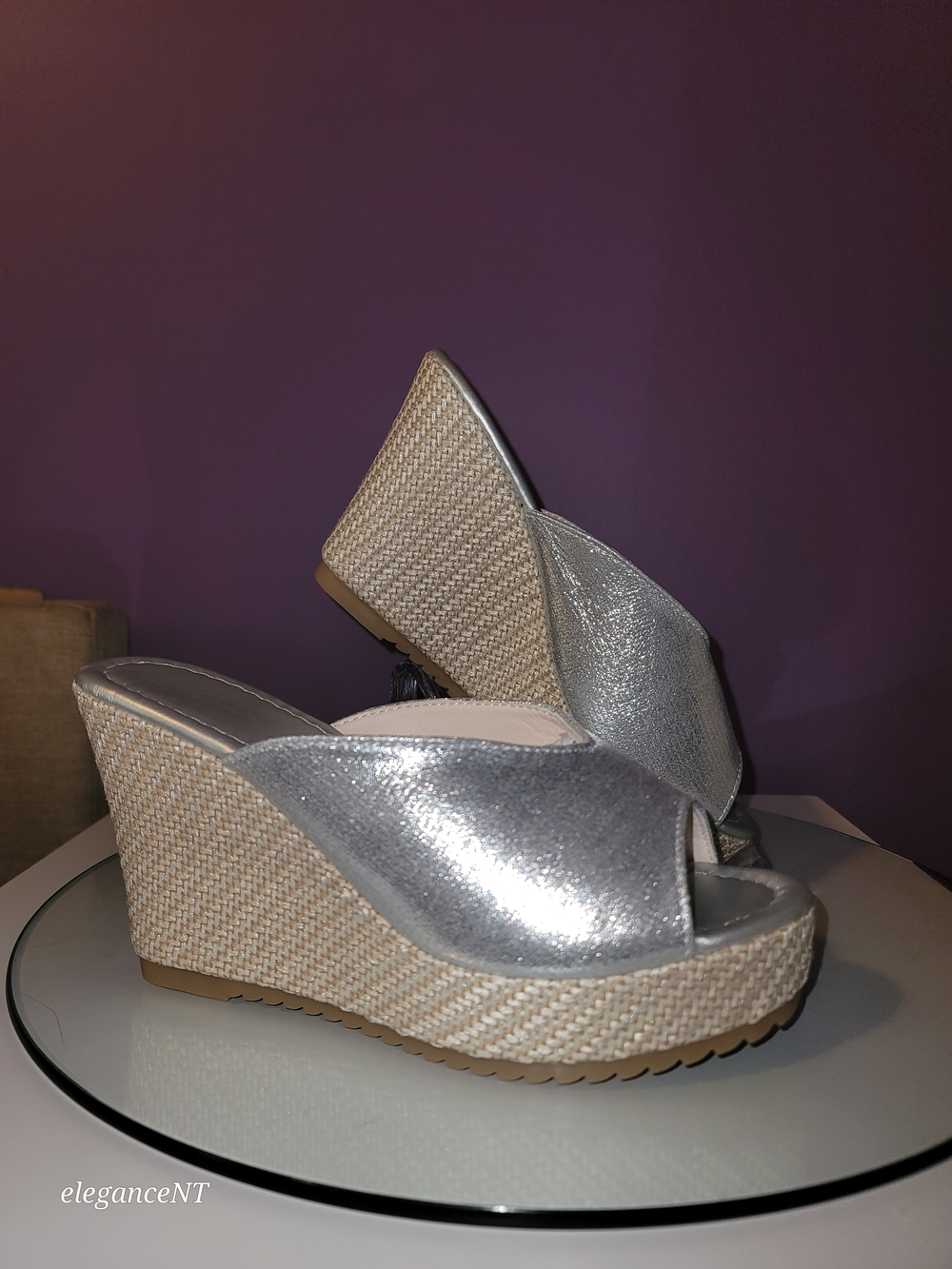 Silver Wedge Slide Sandals  Metallic Espadrille Wedges Sz: 8.5 (39) NWOT - Picture 7 of 9